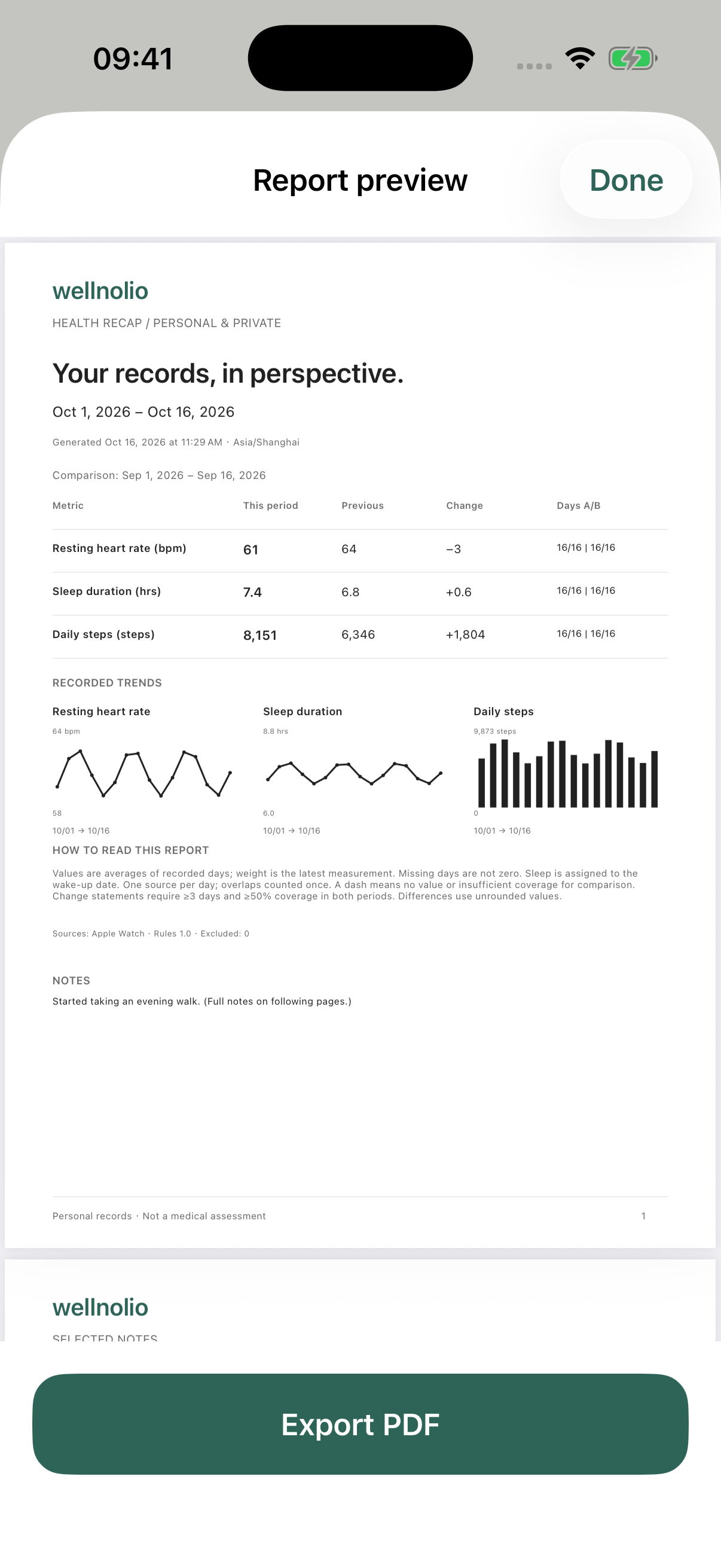 Wellnolio app interface 3